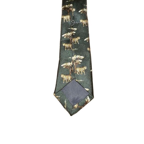 Joseph Lyman Green & Tan African Lion Safari Handmade in Italy Necktie - Picture 5 of 5